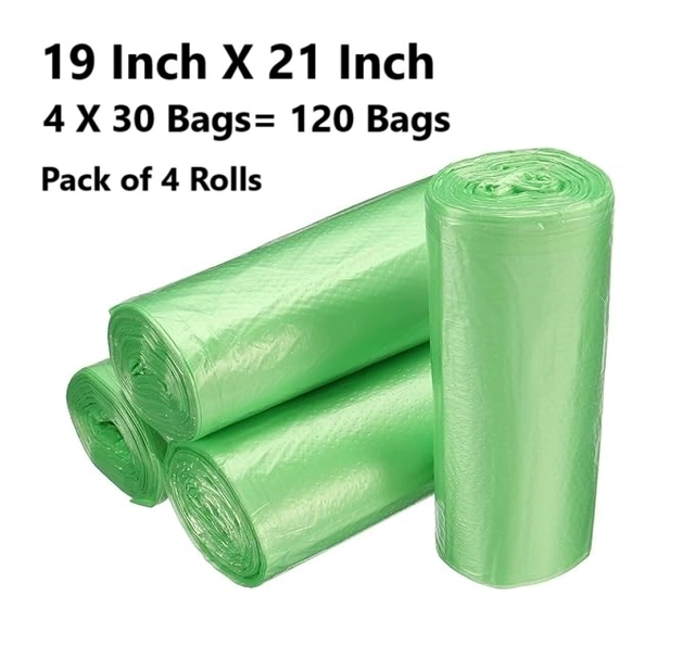 Biodegradable Green Garbage Bags for Dustbin -(Pack of 4,Green) Medium 19 x 21 Inches | 30 piece per Roll