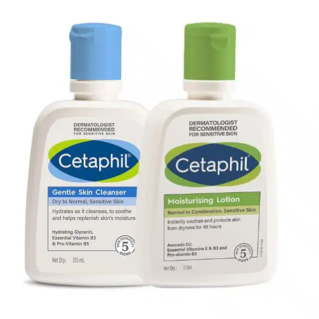 Cetaphil Gentle Skin Cleanser (125 ml) with Moisturising Lotion (100 ml) (Set of 2)