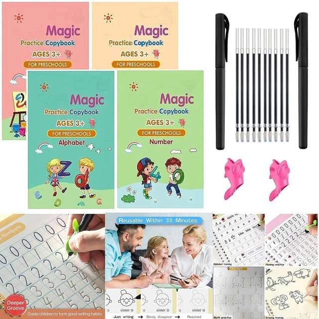 Magic Practice Copybook with Pen & Refills Set for Kids (Multicolor, Set of 1)