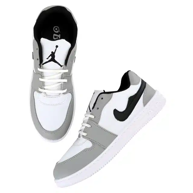 Stylish Lightweight Casual Shoes for Men (White & Grey, 10) (AE-660)