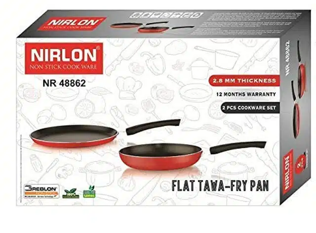 Aluminium Non Stick Pot & Pan Utensil Set (Red, Set of 2)