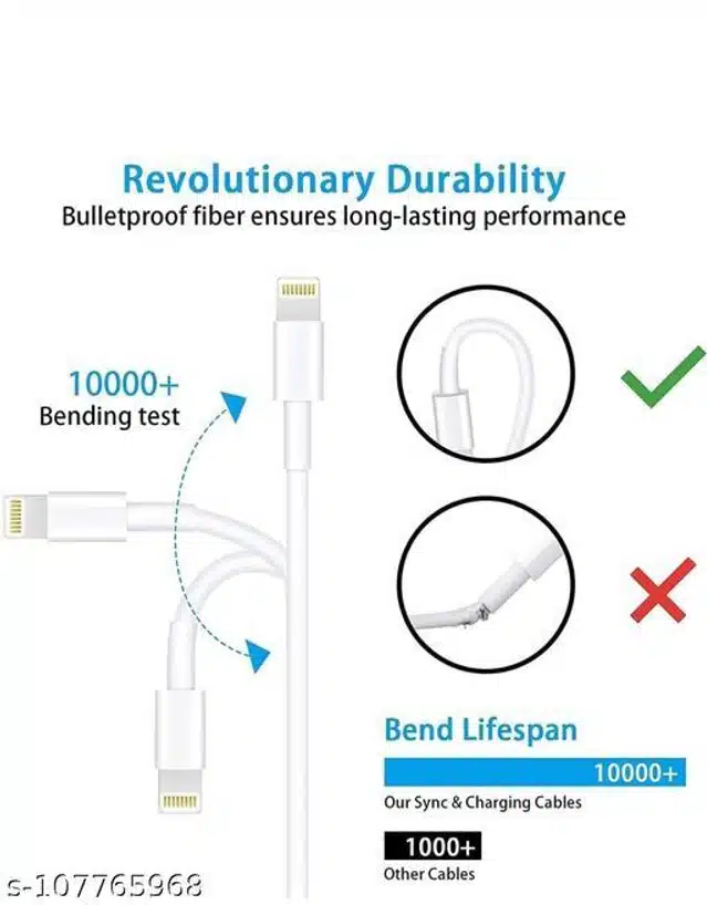 Power Bank Charging Cable for iPhone (White, 20 cm)