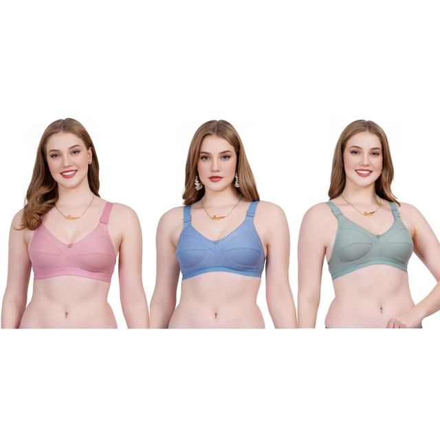 Cotton Blend Solid Non Padded Bras for Women (Multicolor, 30C) (Pack of 3)