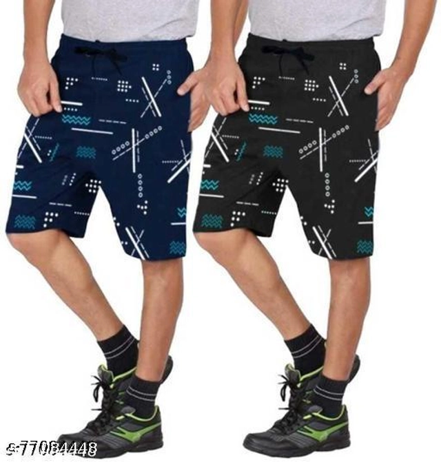 Cotton Shorts for Men (Black & Navy Blue, 32) (Pack of 2)