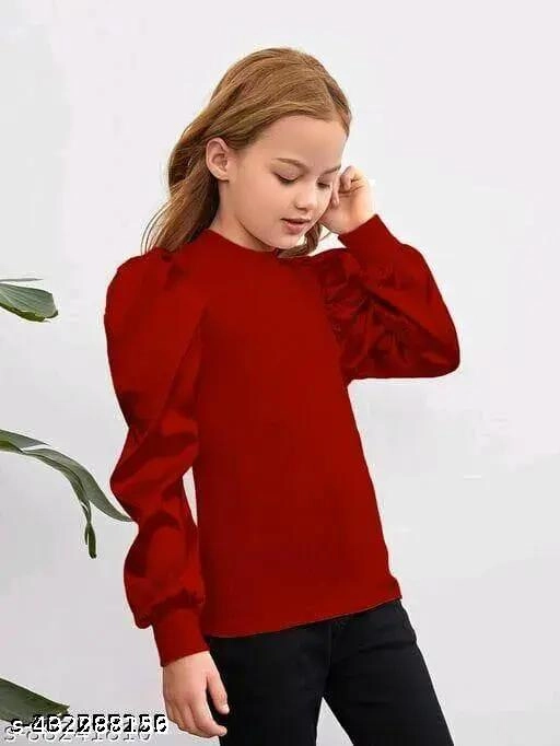 Nylon Solid Top for Girls (Maroon, 3-4 Years)