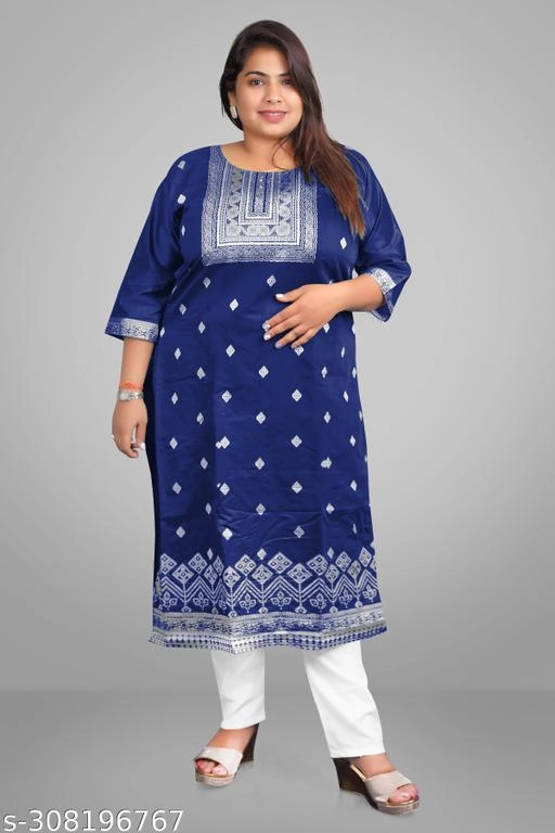 Chanderi Cotton Embroidered Kurti with Pant for Women (Royal Blue, XL)