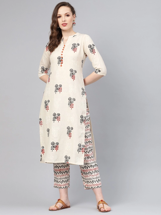 Viscose Rayon Printed Kurti for Women (Cream, S)