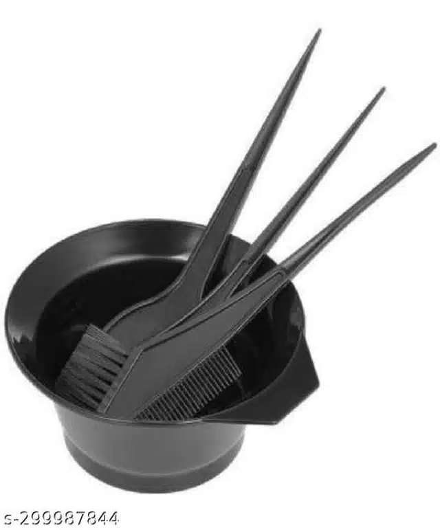 Plastic Hair Dye Bowl with 3 Pcs Brushes (Black, Set of 2)