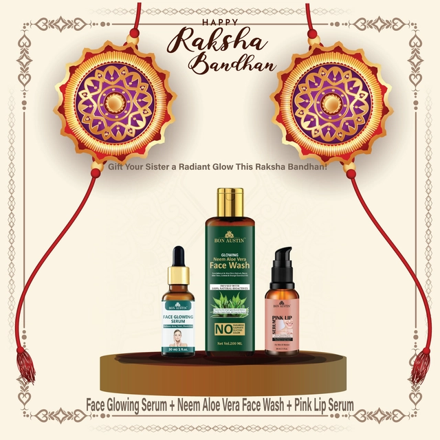 Combo of Bon Austin Face Glowing Serum (30 ml) with Glowing Neem & Aloevera Face Wash (200 ml) & Pink Lip Serum (30 ml) (Set of 3)