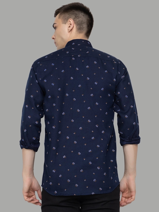 Full Sleeves Printed Shirt for Men (Navy Blue, M)