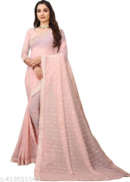 Georgette Embroidered Saree for Women (Baby Pink, 6.3 m)