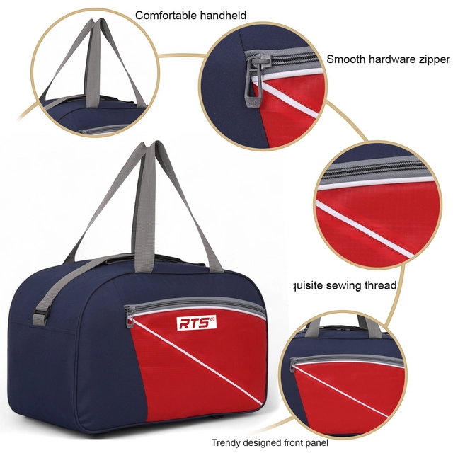 Polyester Durable Adjustable Strap Travel Duffel Bag (Navy Blue & Red, 20x12x9.5 inches) (40 L)