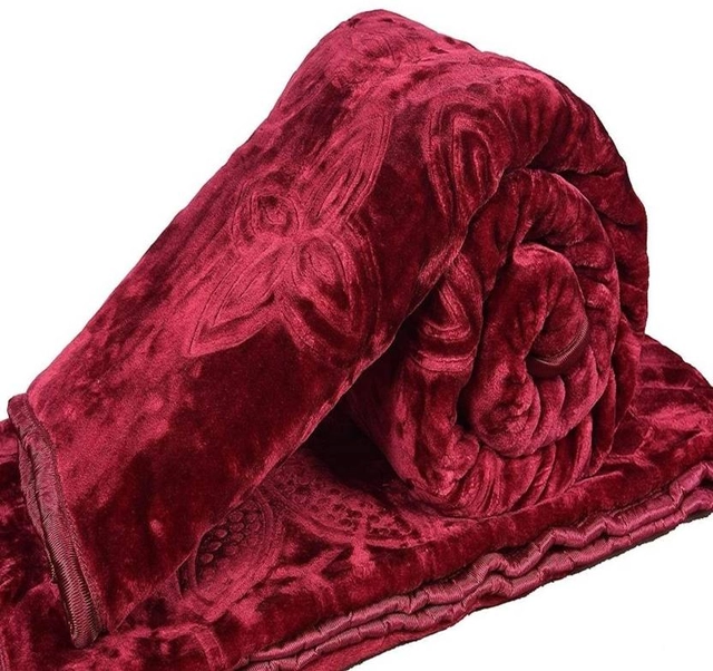 Home Sizzler Maroon Geometric Double Mink Blanket (Pack Of 1)