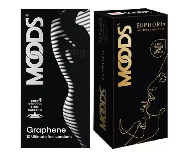 Combo of Moods 10 Pcs Graphene & 10 Pcs Euphoria Multiple Sensations with 3 Pcs Free Lube Sachets (Set of 2)