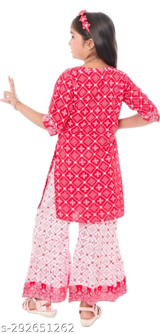 Rayon Kurta Set for Girls (Red & White, 4-5 Years)