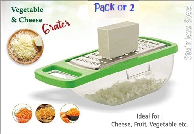 Plastic Multipurpose Grater with Container (Green, Pack of 2)