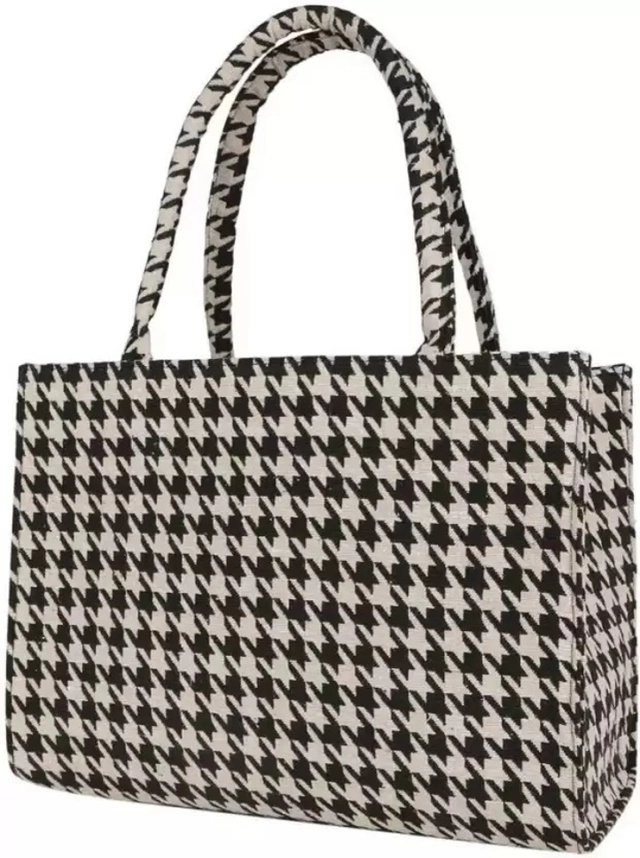 Jute Solid Handbag for Women (Black & White)