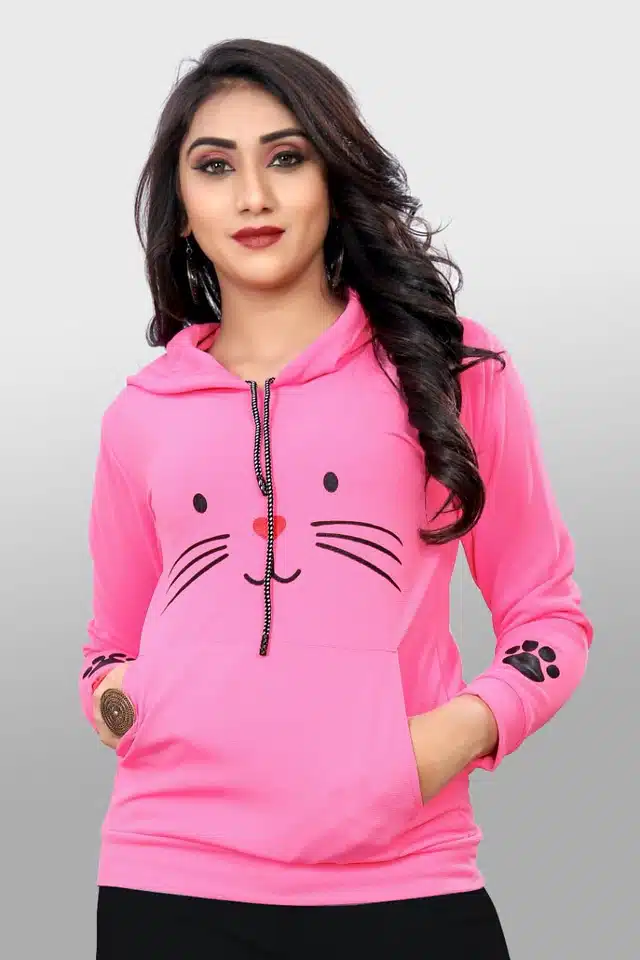 Women's Casual Sweatshirt Hoodie (Pink, L) (NB-51)