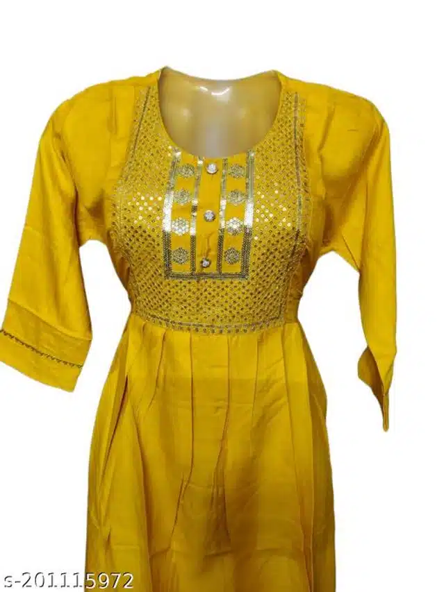 Cotton Embellished Gown for Women (Yellow, XL)