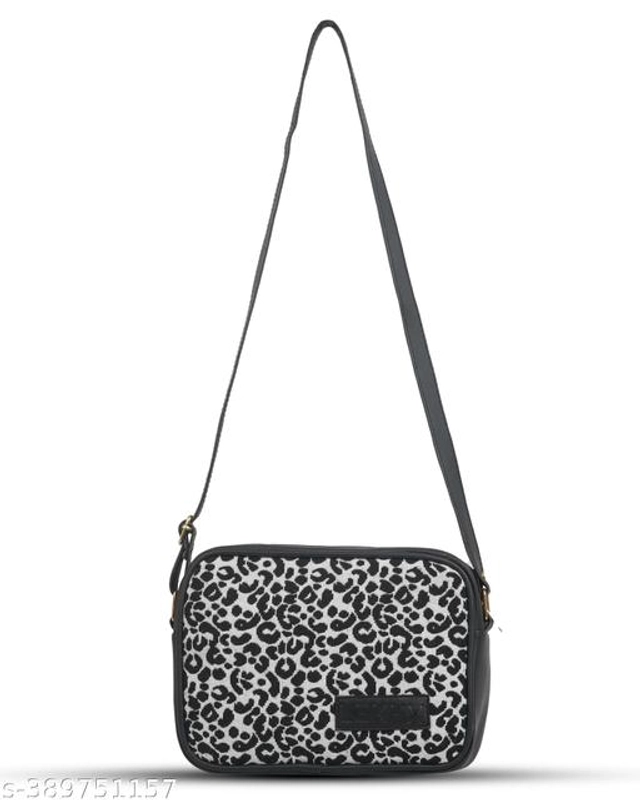 Fabric Cross Body Bag for Women (Black & White)