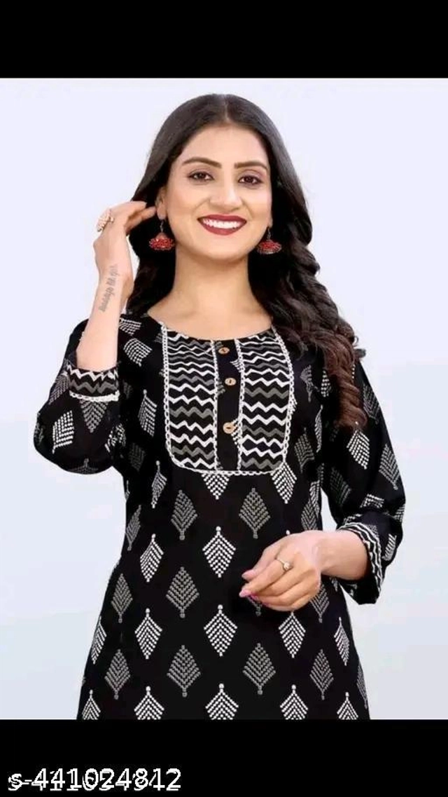 Cotton Printed Kurti with Pant for Women (Black & White, Xs)