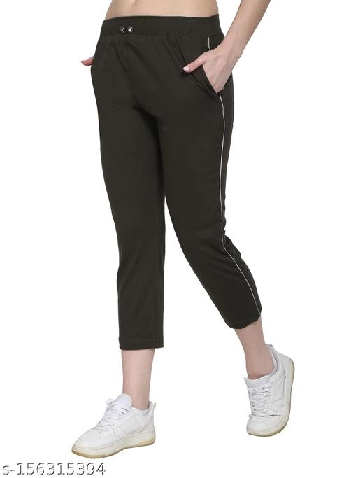 Cotton Blend TrackPants for Women (Olive, 34)