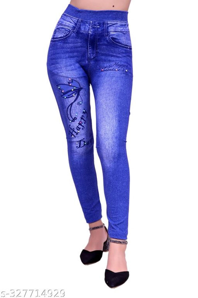 Polyester Dyed Jeggings for Women (Blue, Free Size)