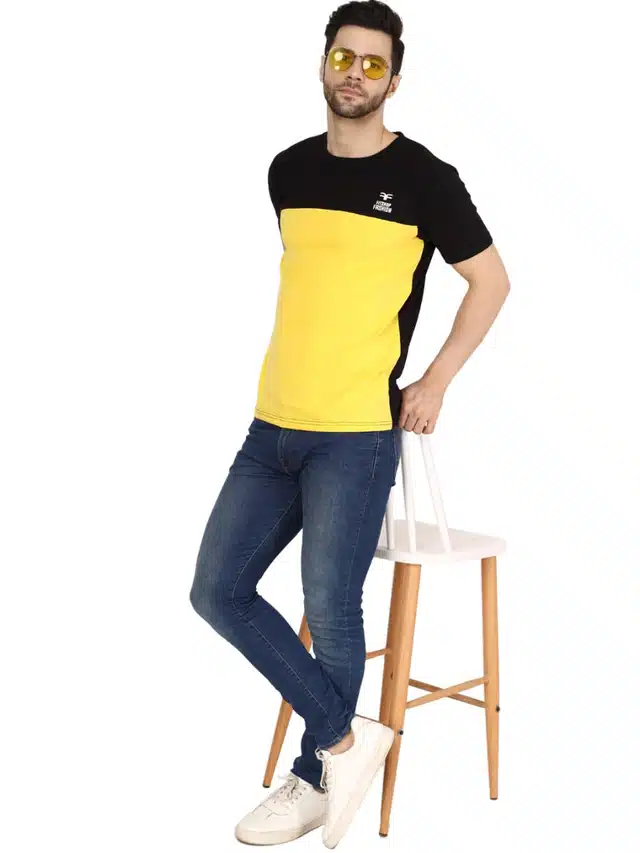 Half Sleeves Solid T-Shirt for Men (Yellow, M)