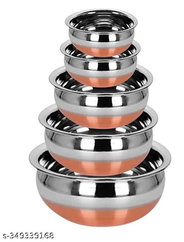 Stainless Steel Copper Bottom Handi Pot Set with Lid (Silver, Set of 5)