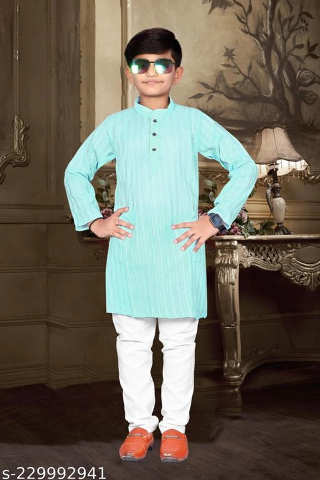 Art Silk Kurta Sets for Boys (2-3 Years, Sky Blue & White)