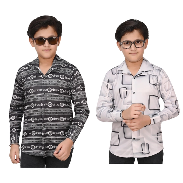 Full Sleeves Printed Shirt for Boys (Multicolor, 5-6 Years) (Pack of 2)