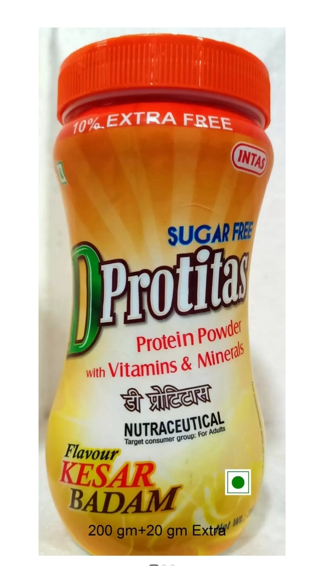 Intas D Protitas Protein with Vitamins & Minerals Kesar Badam Flavoured Sugar Free Powder (220 g)