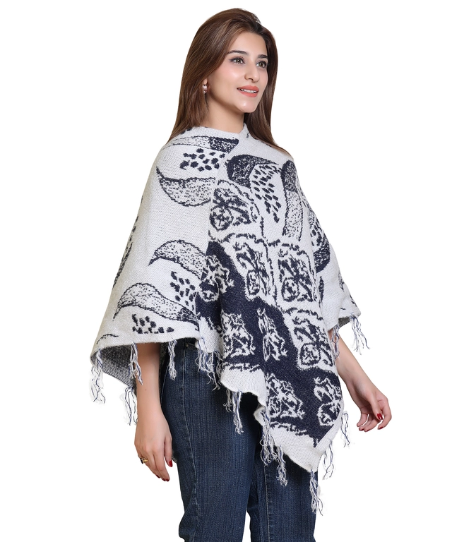 Woolen Self-Design Ponchos for Women (Multicolor, M)