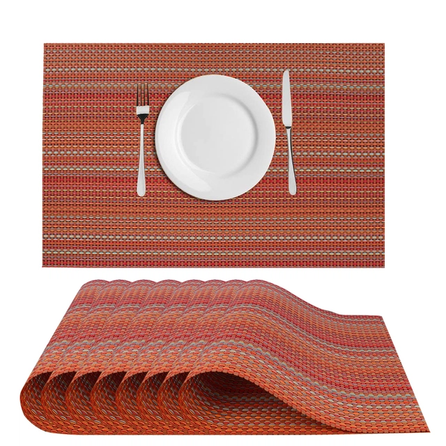 PVC Waterproof Rectangle Striped Table Mats (Maroon, 45x30 cm) (Pack of 8)