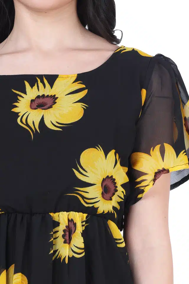 Women's Maxi Dress (Black & Yellow, L) (OD-383)