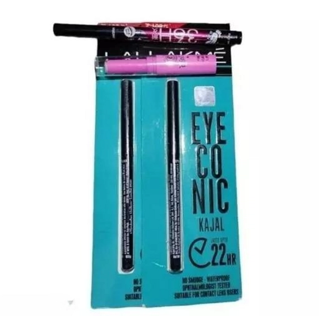 Pencil Eyeliner with 2 Pcs Kajal & Lip Balm (Black, Set of 3)