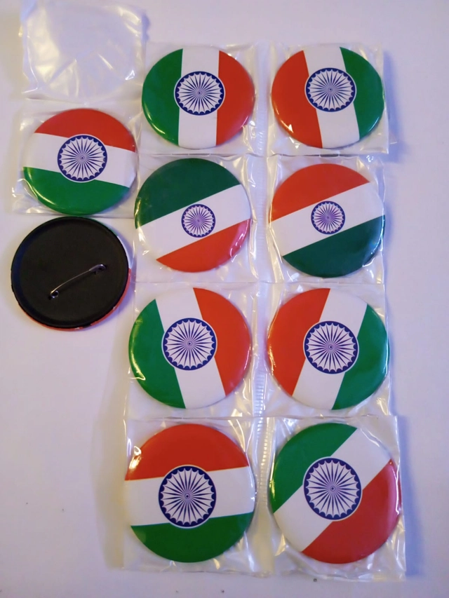 Indian National Flag Printed Badge (Multicolor, Pack of 2)