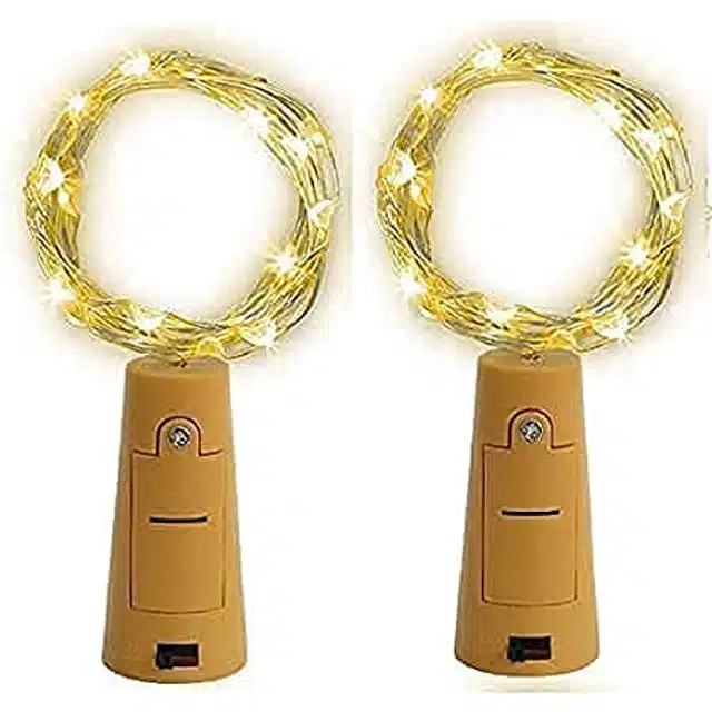 Plastic 20 LED Wine Bottle Cork String Lights (Yellow, 2 m) (Pack of 2)