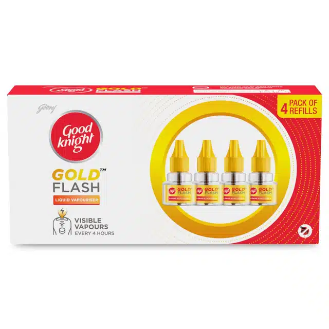 Good Knight Gold Flash Liquid Vapourizer - Mosquito Repellent Refill - Pack Of 4 (45 ml Each)