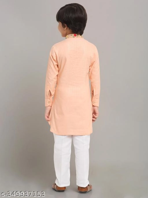 Cotton Blend Kurta with Pyjama for Boys (Orange & White, 9-12 Months)