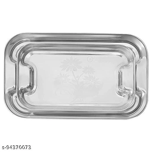 Stainless Steel Serving Tray (Silver, Pack of 2)