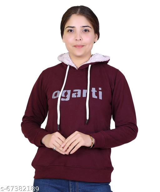 Cotton Blend Printed Hoodie for Women (Maroon, M)