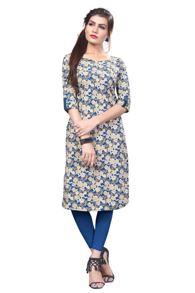 Womens Printed Poly Crepe Straight Kurta (Multicolour, XL) (DSK-194)