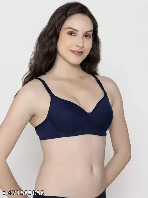 Cotton Blend Lightly Padded Full Coverage Non-Wired Bra for Women (Multicolor, 30) (Pack of 3)