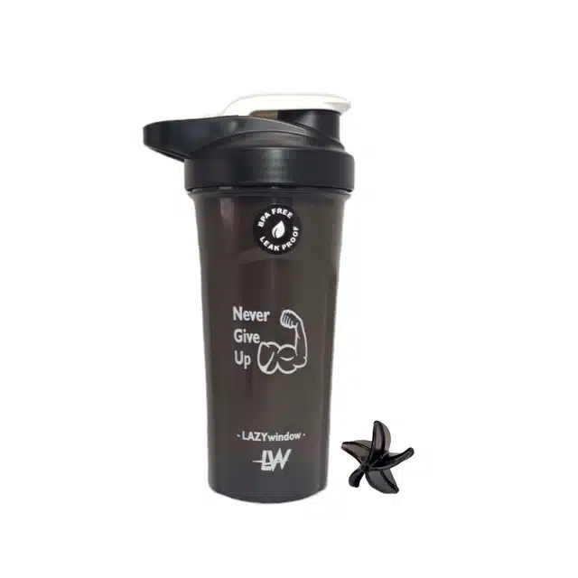 Plastic Premium Gym Shaker Bottle with Blending Ball (Black, 600 ml)