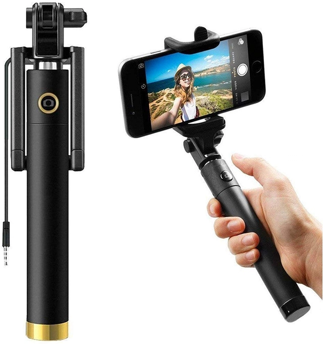 Wired Selfie Stick for Mobile Phones (Multicolor)