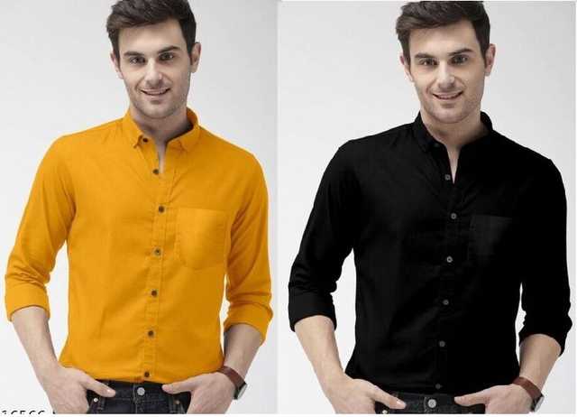 Casual Solid Shirt for Men (Pack of2) (Yellow & Black, M) (AE-17)