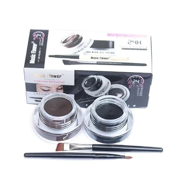 Music Flower 2-in-1 Waterproof Matte Gel Eyeliners with Brushes (Black & Brown, Set of 1)