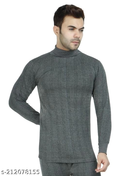 Cotton Blend Thermal Topwear for Men (Grey, M)