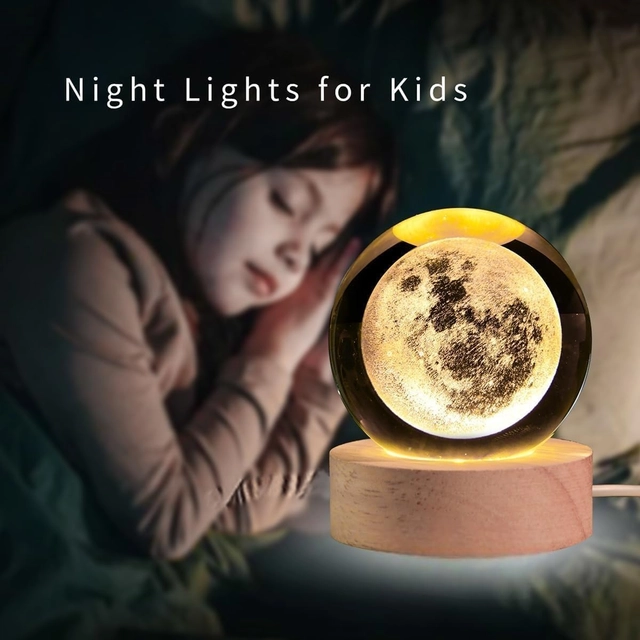 Celestial Ball Night Lamp - 3D Galaxy Crystal Moon Light, Aesthetic Bedroom Night Lamp  (6 cm, Yellow, Pack of 1)